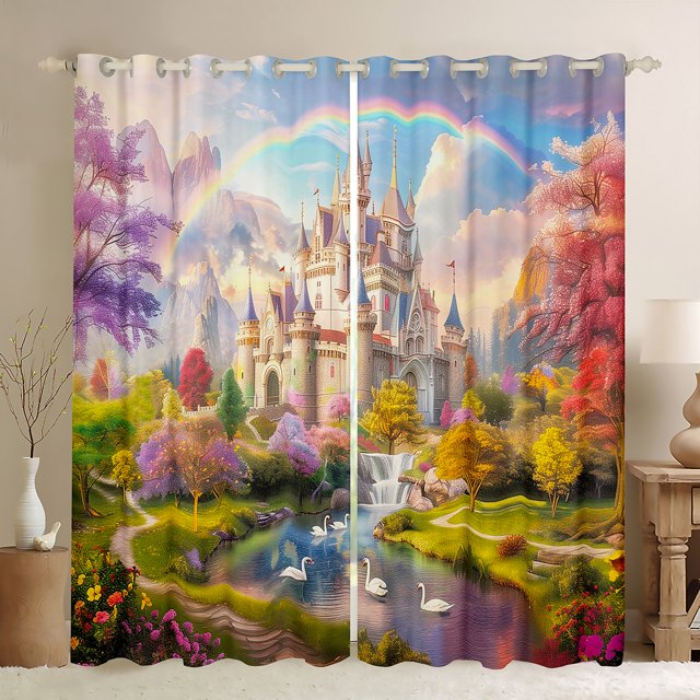 Erosebridal Rideaux Château de Rêve Lot de 2 (42x90), Princesse Féerique 30 %-50 % Rideaux Occultants, Décoration Fleur de Cygne