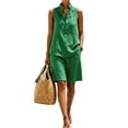 thumbnail image 2 of Guieoi Matching Tank and Shorts Set Summer Loose-Fit Casual Cotton-Linen Collared Sleeveless Half-Button Outfit Green L, 2 of 7