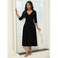 thumbnail image 6 of KISSMODA Midi Dresses for Women Casual 3/4 Sleeve Wrap Dress Plus Size Curvy Cocktail Dresses with Pockets, 6 of 7