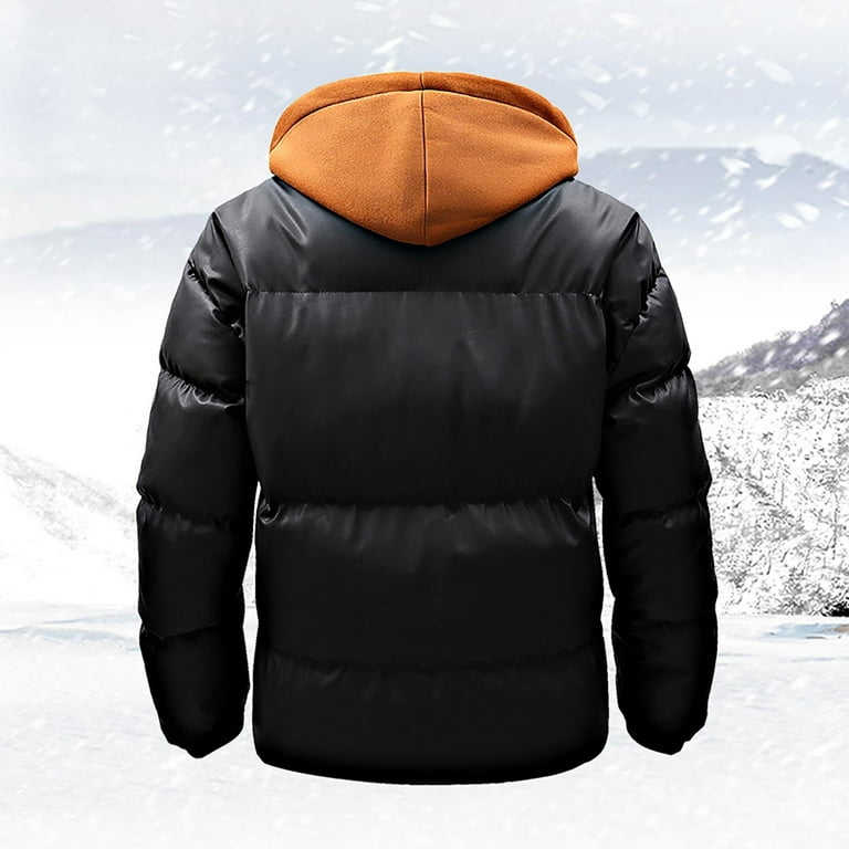 JUUYY Men s Down Jackets Winter Heavyweight Hooded Puffer Jacket Solid Color Zipper Coat Quilted Lined Oversized Padded Jacket Black XXXL Walmart