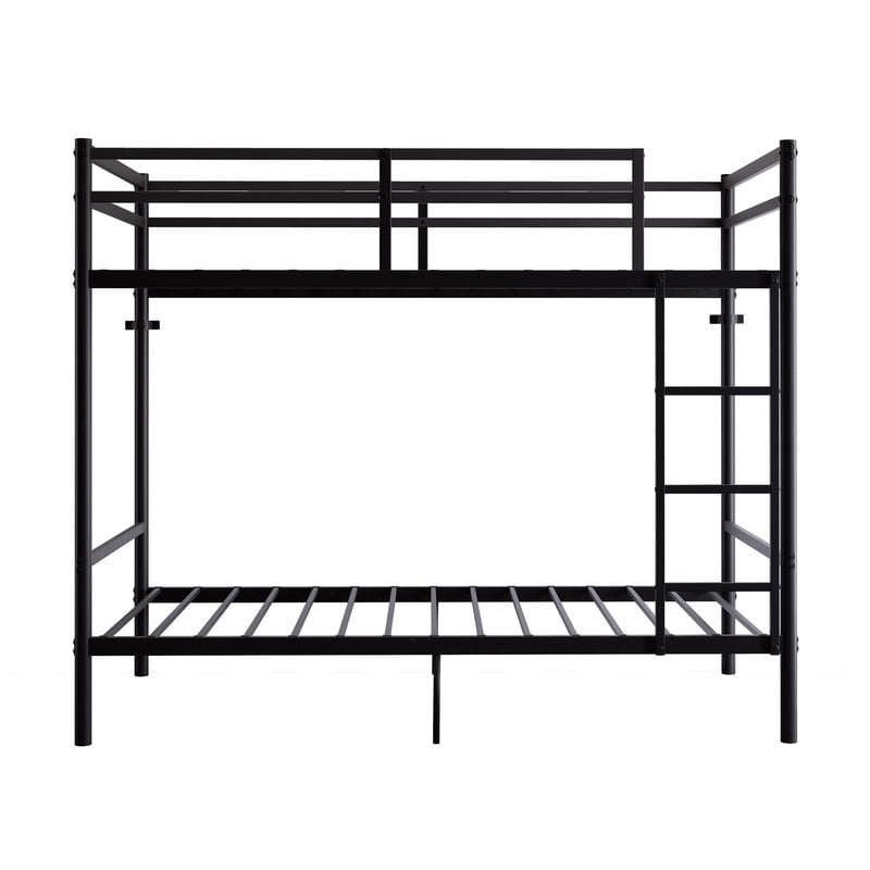 Twin Over Twin Metal Bunk Bed with Ladder, High Guardrails, Built-In Under Bed Storage Space, Sturdy Iron Frame, Noise-Reduced Design