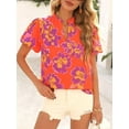 thumbnail image 3 of PRETTYGARDEN Boho Short Sleeve Floral Work Blouses for Women Dressy Casual V Neck Puff Sleeve Loose Chiffon Flowy Tops Shirts, 3 of 7