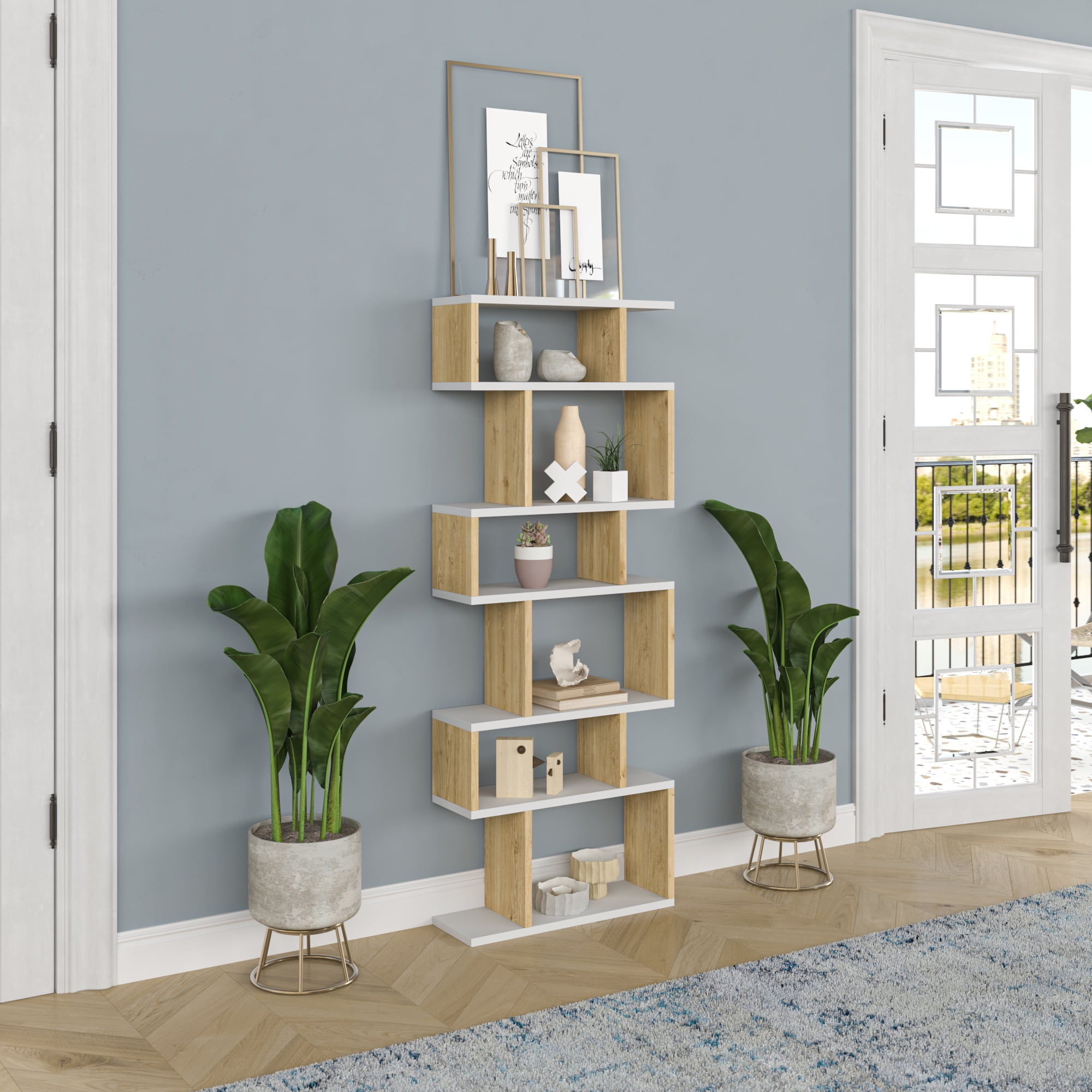 Ada Home Decor Bates Multiple Tier Open Shelf Cube Bookcase, Oak/White