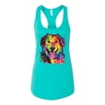 thumbnail image 3 of Smiling Dog | Colorful Neon Golden Retreiver | Dean Russo Art Animal Lover Ladies Racerback Tank Top, Tahiti Blue, X-Large, 3 of 6
