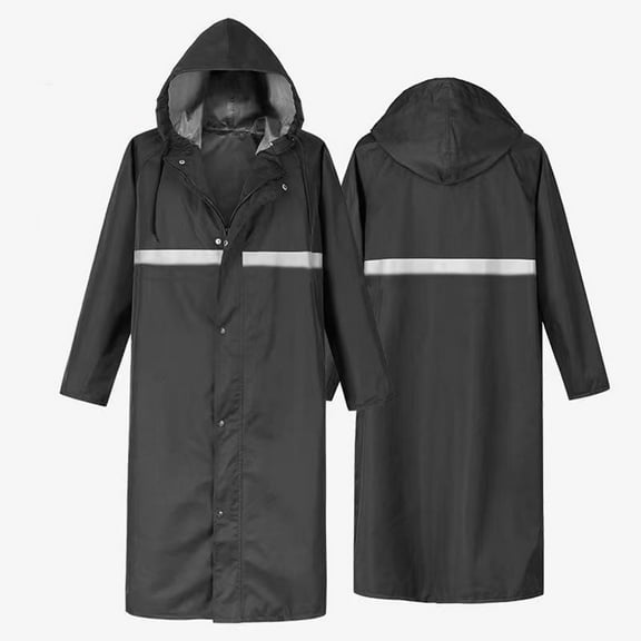 Hvyesh Mens Long Hooded Safety Rain Jacket Waterproof Emergency Raincoat Poncho Reflective Stripes Rain Coats