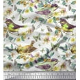 thumbnail image 1 of Soimoi Yellow Poly Georgette Fabric Insect,Floral & American Robin Bird Printed Fabric 1 Yard 52 Inch Wide, 1 of 3