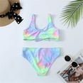 thumbnail image 3 of Toddler Girls Two Pieces Swimsuit Tie-dye Pattern Chest Drawstring Design Beach Bathing Suit Infant Girl Bikini Swimsuit For Indoor Outdoor Swimming, 3 of 9