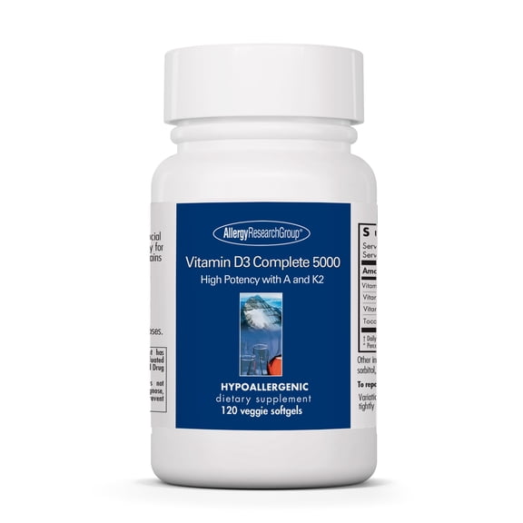 ARG Vitamin D3 Complete 5000 - Delivers 125 mcg Vitamin D3 - With Vitamin A & K2 - Supports Bone Strength, Immune Balance & Healthy Mindset - 120 Servings - 120 Capsules
