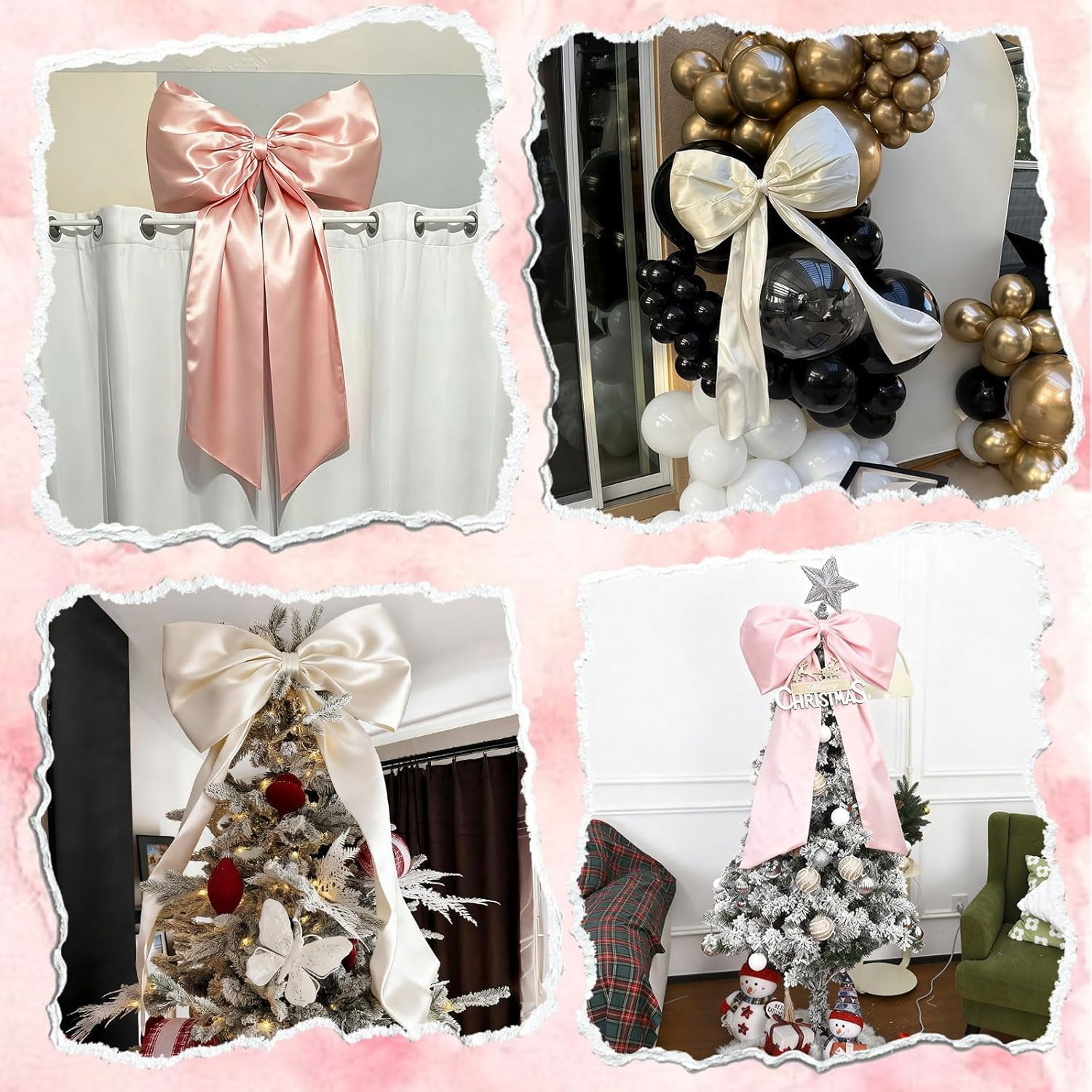 Large Pink Bow for Coquette Room Decor, 40x24 In Satin Ribbon Tie Coquette Birthday Decorations, Giant Pastel Pink Hanging Wall Decor for Ballerina Girl Just Want to Be One (Internal Stability Layer)