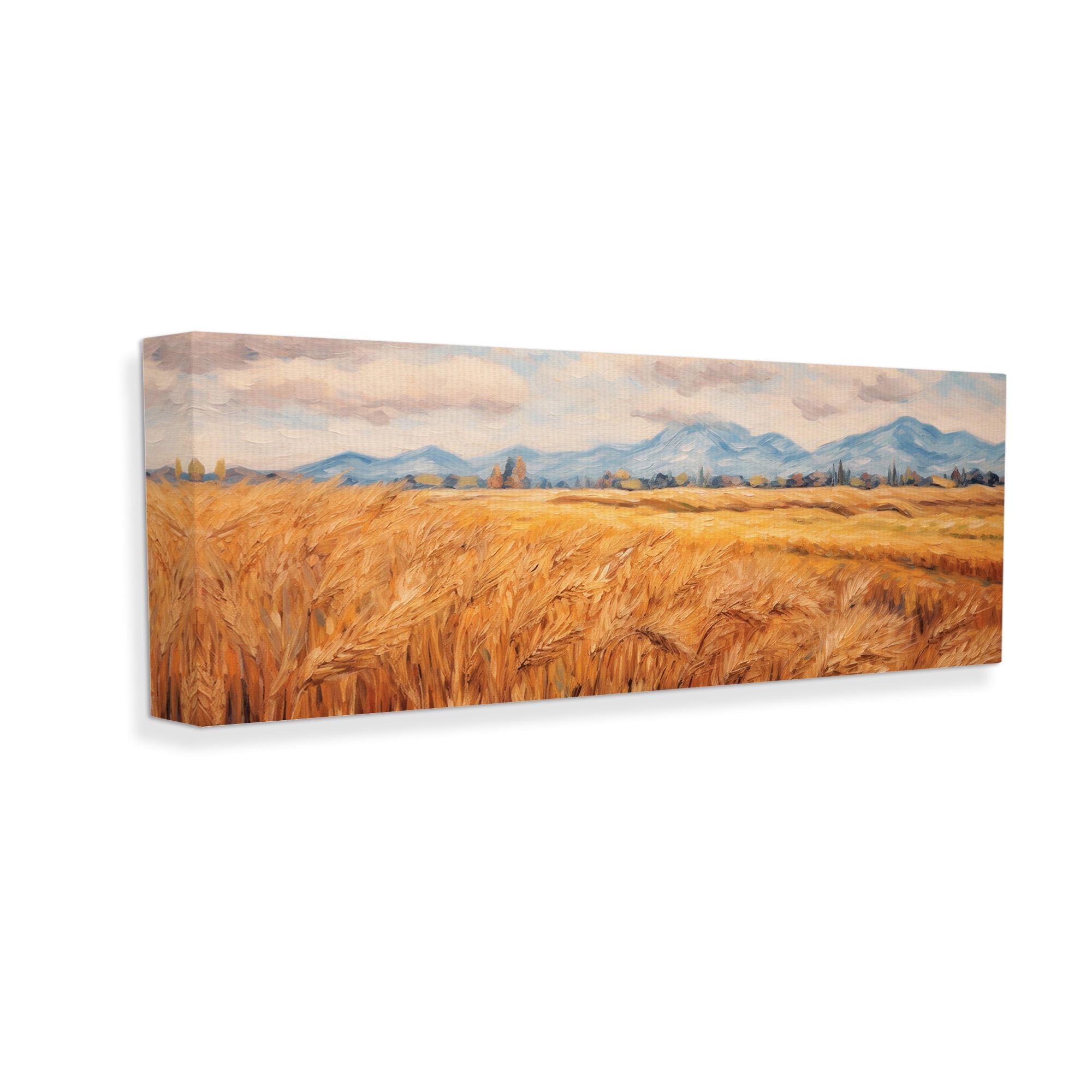 Stupell Industries Country Wheat & Mountains Landscape Painting Gallery Wrapped Canvas Art Print Wall Art, 30 x 13