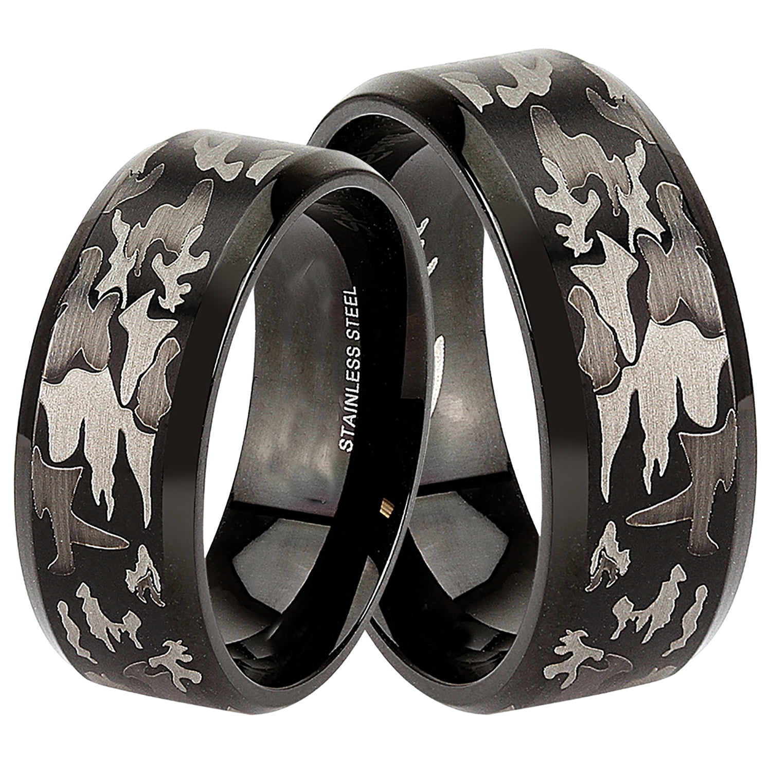 FB Jewels Tungsten Black Camouflage Military Beveled Edge Mens Comfort-fit 8mm Wedding Anniversary Band Ring