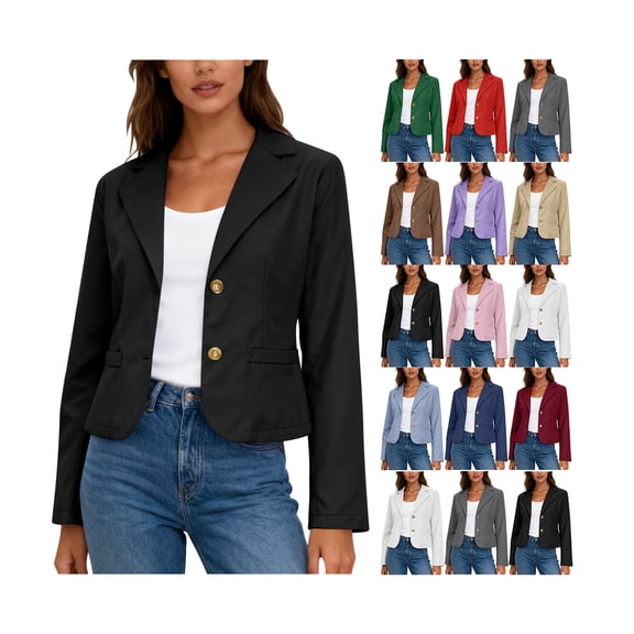 Womens Blazer Cropped Open Front Plus Size Blazers Loose Casual Long Sleeve Suit Jacket Short Office Clothing