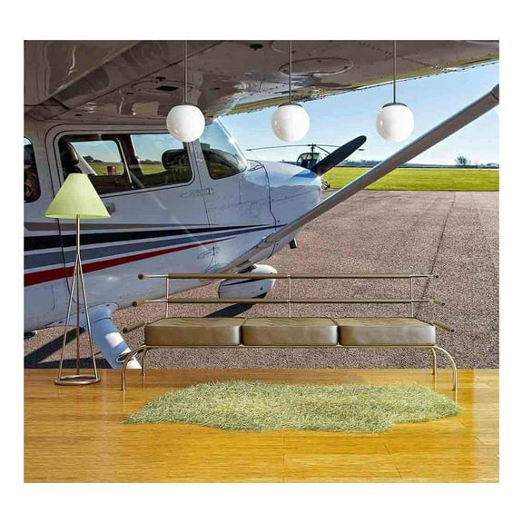 wall26 - Image of a Small Private Airplane Waiting for take Off - Removable Wall Mural | Self-Adhesive Large Wallpaper - 66x96 inches