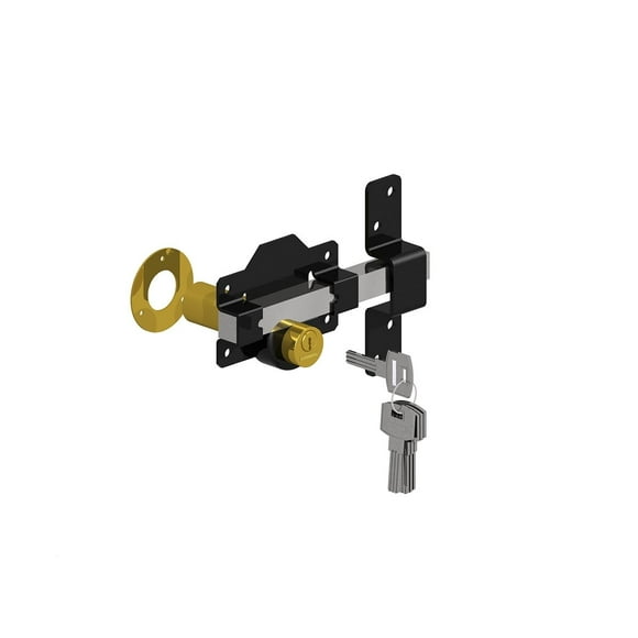 GATEMATE Premium Long Throw Lock - Double Locking, Stainless Steel/Black, 2"" (50mm)