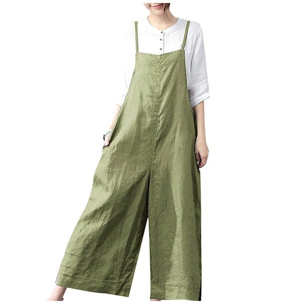 Gibobby pantalones siameses de pierna ancha mono oversize pantalones bib bib Tirantes de mujer con pantalones pantalones de verano overoles Pantalones de talla grande(Verde, XXXL)