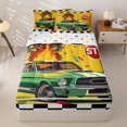 thumbnail image 3 of Homewish Cartoon Vintage Car Zipper Twin Comforter Sets with Fitted Sheet and 2 Pillowcases,Green Yellow Zipper Bedding Set for Teens,4-Piece, 3 of 6