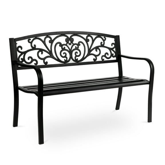 Funnil 50" Outdoor Patio Park Garden Metal Bench Seats for Path Yard Lawn, Outdoor Courtyard Decoration Park Leisure Bench, Black