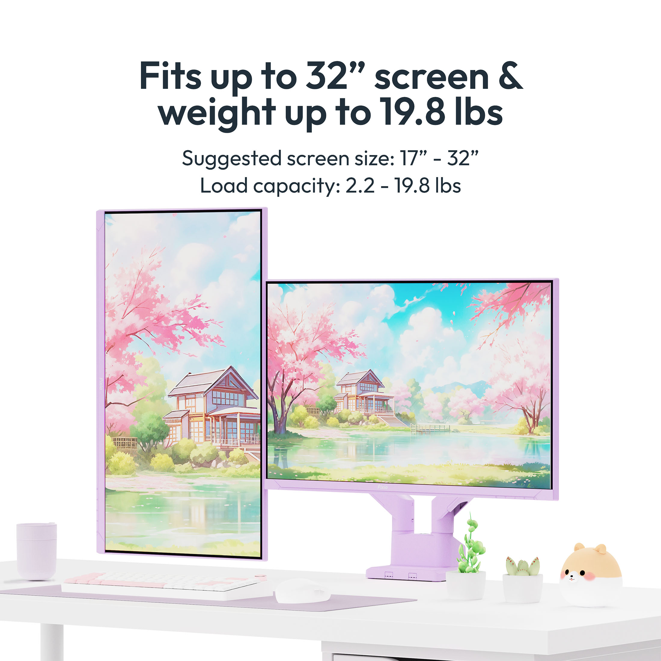 Pixio PS1D Wave Purple Dual Monitor Arm Stand Desk Mount - Fits up to 32 inches Monitors and up to 19.8lbs. VESA Compatibility and Integrated Cable Management