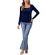 thumbnail image 2 of INSPIRAR CHIC Blusa de Terciopelo para Mujer de Cuello Cuadrado de Manga Larga Sólida S Azul Oscuro, 2 of 6