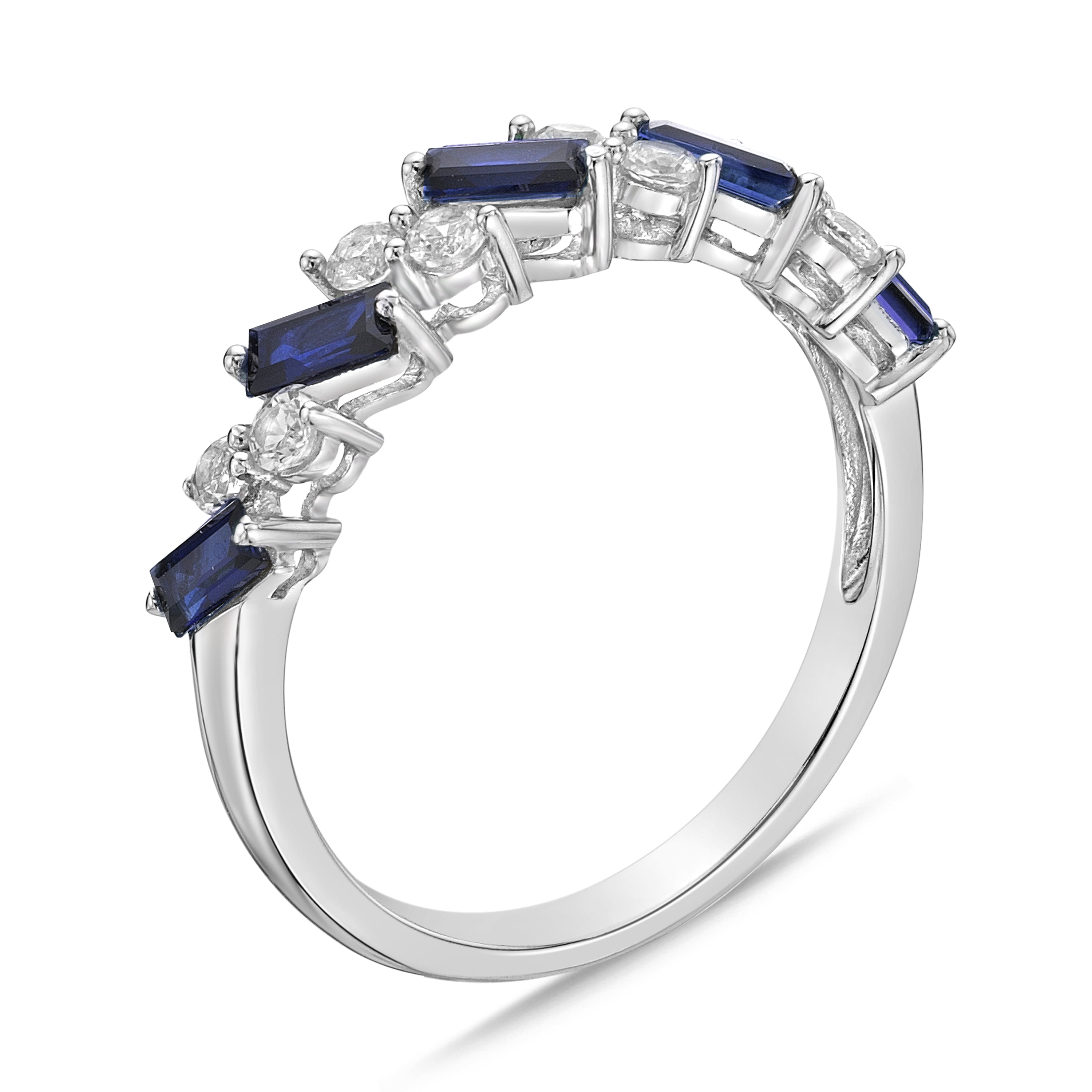 Brilliance Fine Jewelry 925 Sterling Silver Created Sapphire and White Cubic Zirconia CZ Band Ring