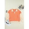thumbnail image 5 of Women's Orange Stripe Color Block Loose Fit Collared Sweatshirt, 5 of 12