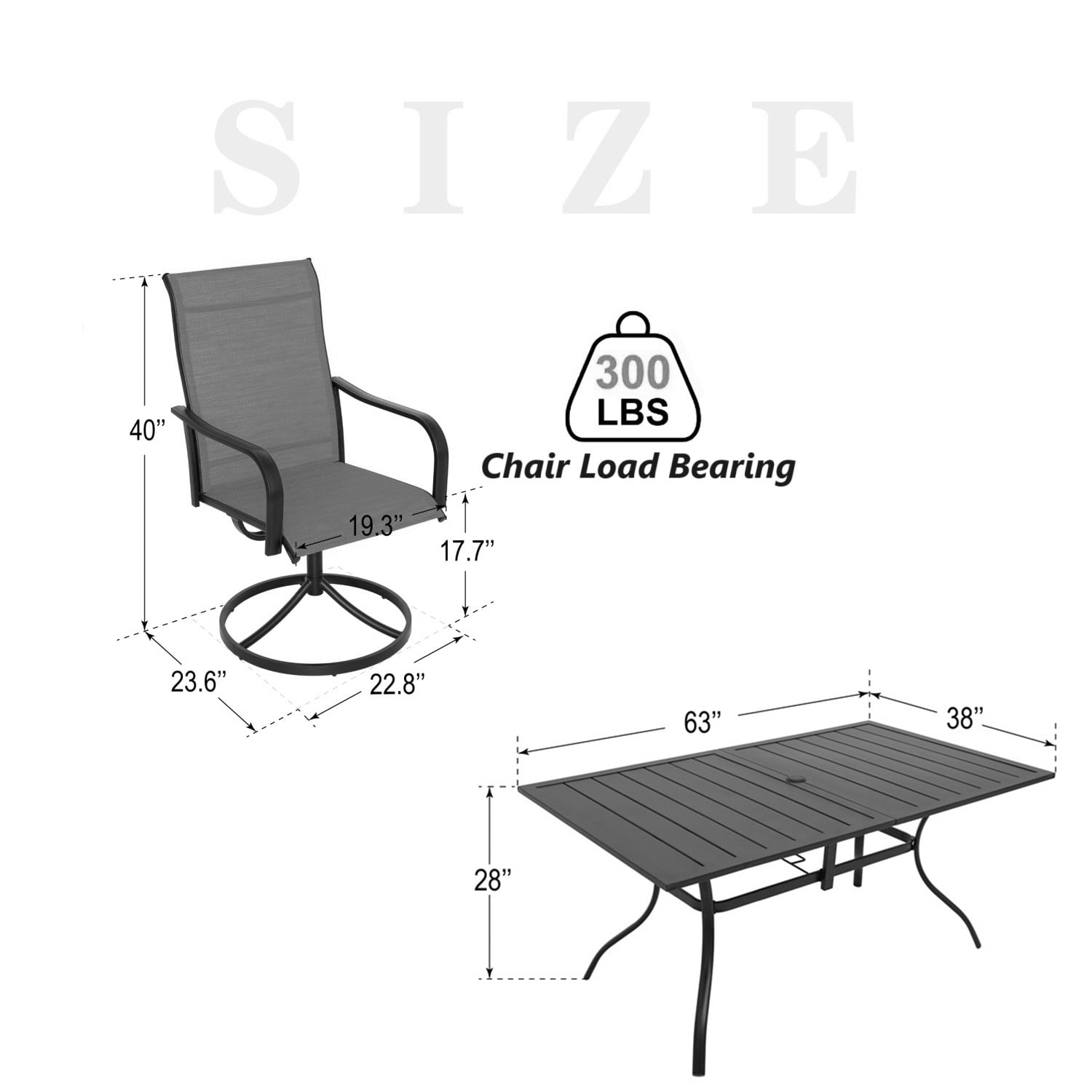 7-Peices Outdoor Patio Dining Set Swivel Chairs and Rectangular Table Furniture Set for 6 Person