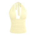thumbnail image 4 of Rggeeun Women Tank Tops Cropped Sexy Halter V Neck Elastic Blouse Backless Solid Color Waist Shirring for Summer Streetwear Comfort Sleeveless,Yellow,Xl, 4 of 6