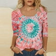 thumbnail image 3 of JTZGDY Western Shirts for Women Cute Floral/Striped/Tie Dye Bleached Printed Summer 3/4 Length Sleeve U-Neck Basic Tees Tops Trendy Oversized Comfy Tunic Tshirt Blouse Multicolor#18 XXL, 3 of 10