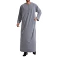 thumbnail image 2 of dzxyzu Men's Kaftan Thobe Muslim Robe Button Up Long Gown Kaftan Thobe with Pockets Mens Arab Thobe Long Sleeve Pocket Casual Robe 2024 Winter Saving, 2 of 9