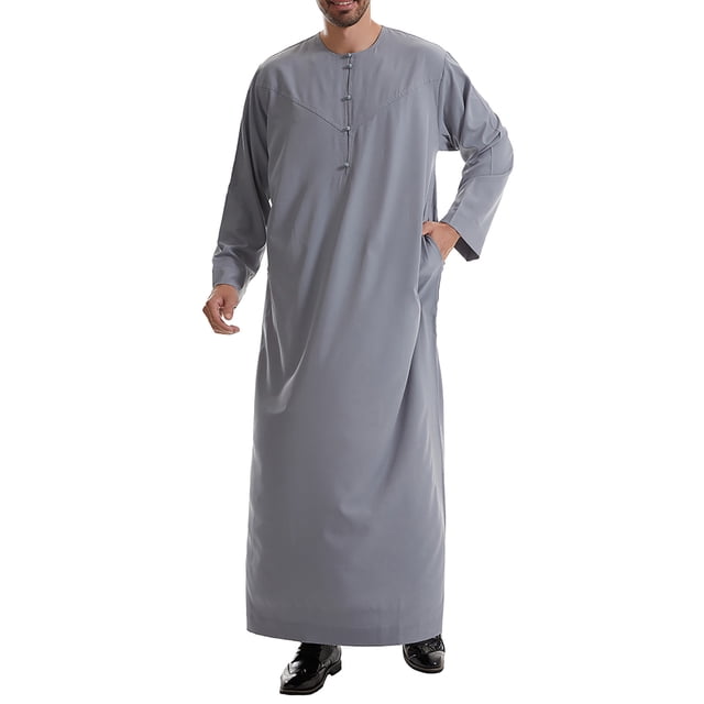 Styesk Vestes pour Hommes Robe Musulmane Arabe Robe Longue Style Long Manches Longues Col Rond Poche Chandail Longue Chemise Mode Décontractée