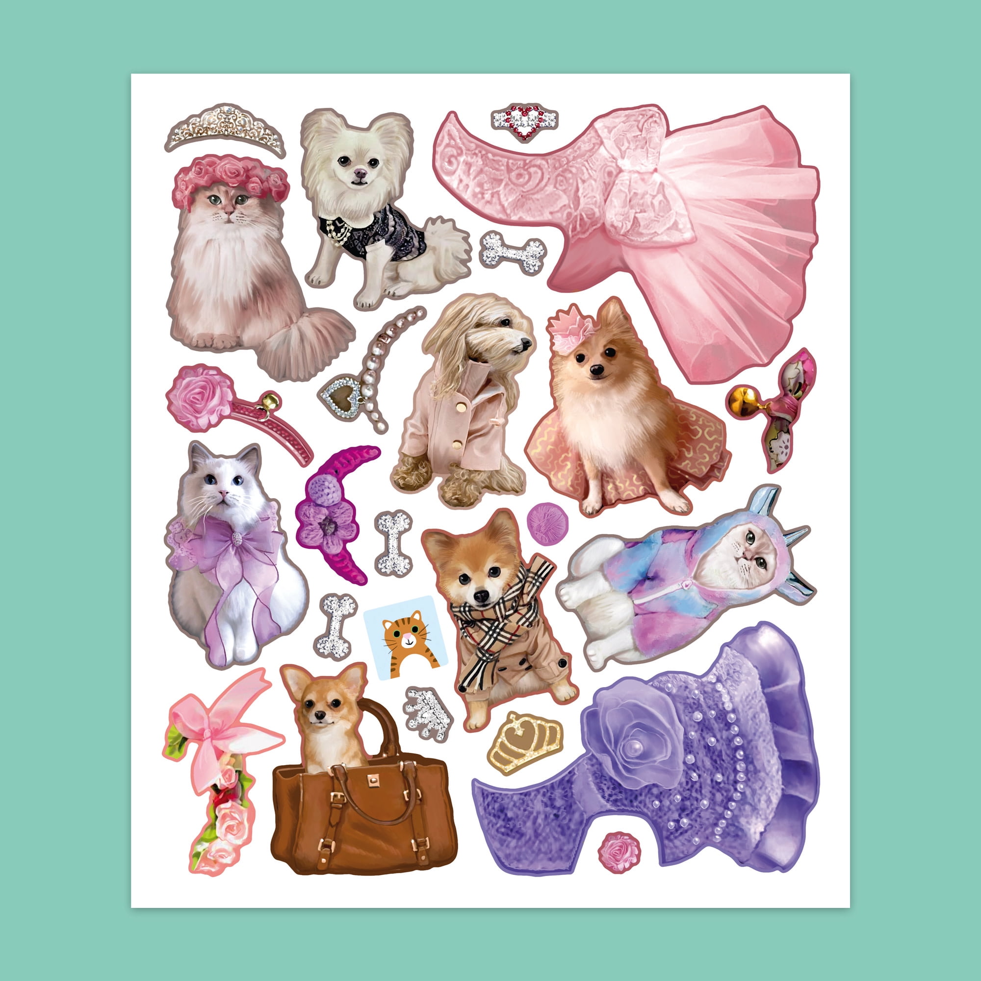 book 'n' app: Panorama Sticker Book - Cute Animals - Mix-Match Stickers On Double-Page Spreads, Dress-Up Animals, Playful Illustrated Scenes, Kids 4+