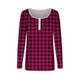 thumbnail image 5 of Womens Henley Shirt, Long Sleeve Shirts for Women Fashion Slimming Fit Plaid Printed Button Up Crewneck T-Shirts Fall Clothes, 5 of 6
