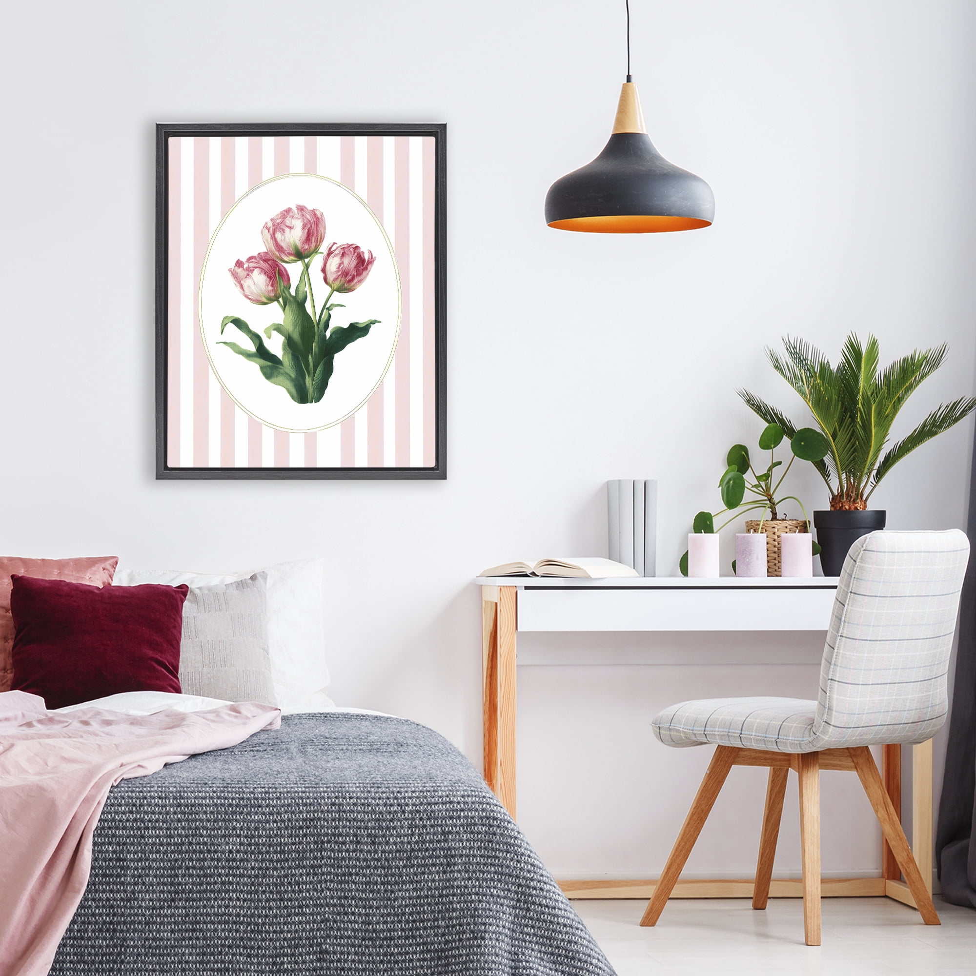 Stupell Industries Spring Tulips on Stripes Black Framed Floater Canvas Wall Art, design by Ink Drop Loft