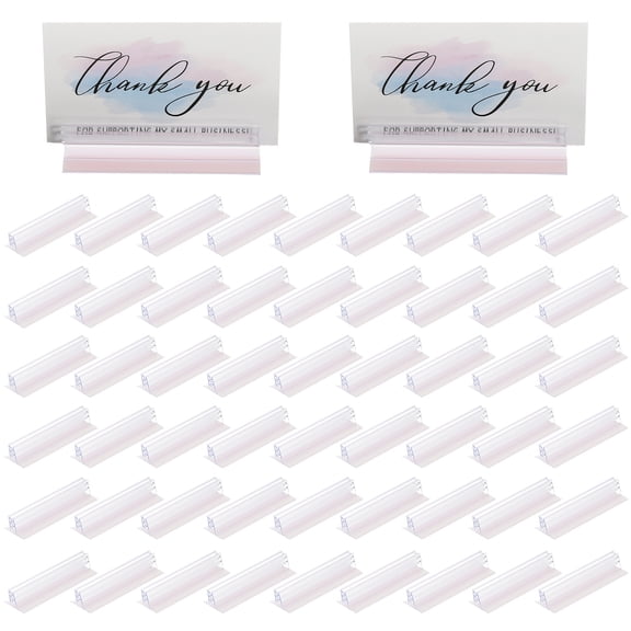Uxcell 3 x 1 Inch Adhesive Base Sign Holder, 50 Pcs Mini Sneeze Guard Holder Acrylic Panels Holder for Fastening and Lining Up Tags Cards Photos, Transparent