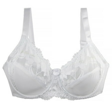 SMihono Sexy Lace Bra for Women Push Up Everyday Bras Sheer Balconette Breathable Bras Wireless Unlined Soft Bralettes White 105