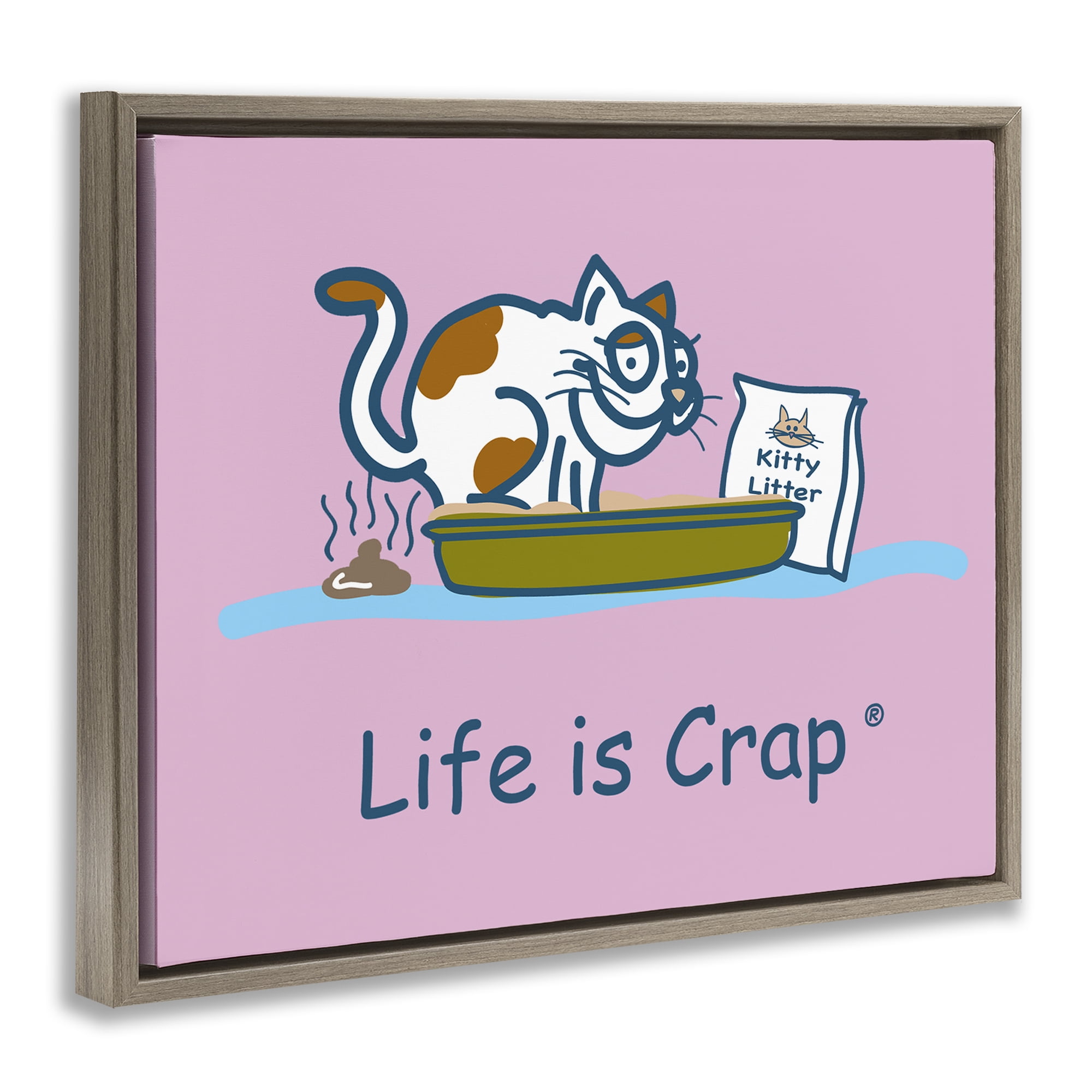 Stupell Industries Kitty Litter Funny Novelty & Humor Painting Brown Floater Framed Canvas Art Print Wall Art, 21 x 17