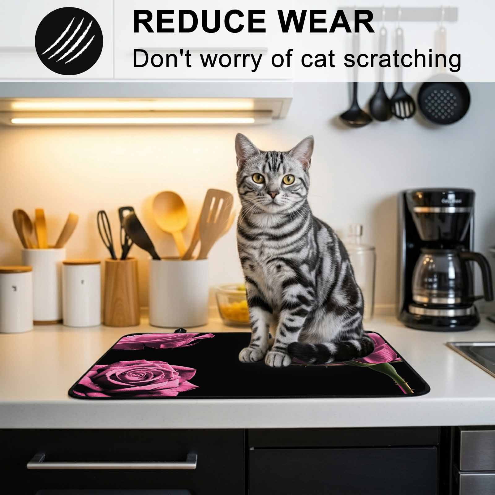 Pink Rose Stove Top Cover for Electric Stove, Heat-proof & Non Slip Glass Top Stove Cover Protector, Vintage Abstract Garden Flower Floral Black Kitchen Flat Cooktop Rubber Mat 24x21 Inches