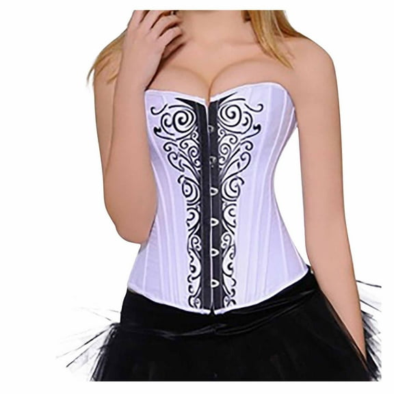 Womens Vintage Renaissance Corset Bustier Party Waist Cincher Boned Corsets Shapewear Underbust Strapless Tops White, XXXXL