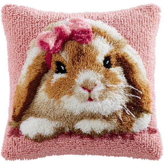 Crochet Hook Cushion Cover Latch Hook Embroidery Kit animal rabbit Diy Decorative Pillow Kit 17x17inch