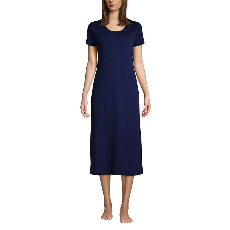 Lands End Women s Supima Cotton Short Sleeve Midcalf Nightgown Dress Walmart
