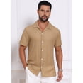 thumbnail image 4 of DARING DIVA Men's Casual Knitted Hollow Out Short Sleeve Shirt M Khaki, 4 of 7