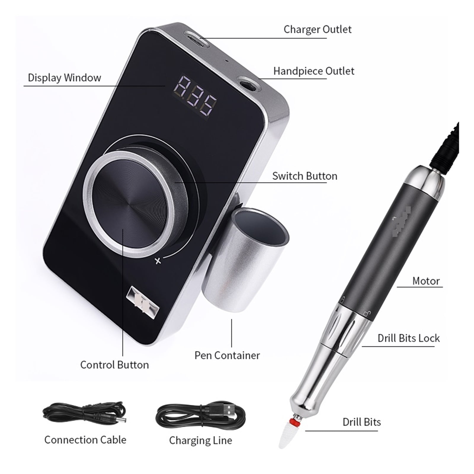 Nail Drill Machine, 35000RPM Nail Drill Machine With Full LCD Display, Rechargeable Nail Drill Pen For Manicure Kit With Cutter Nails Tool