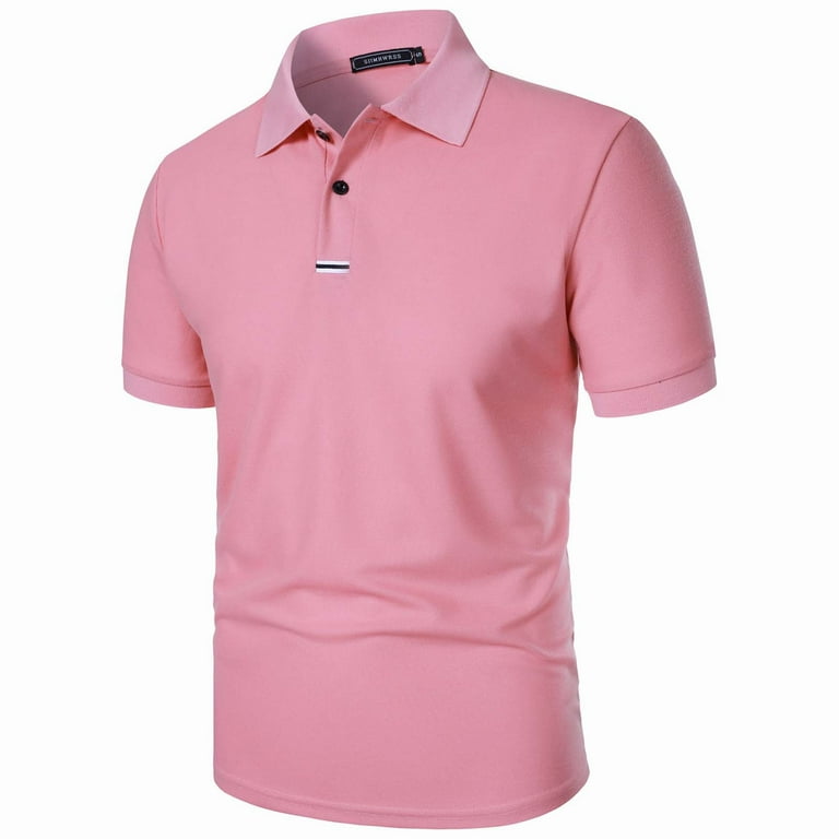 Fznquz Summer Mens Golf Shirt Casual Short Sleeve Pink Polo Plain