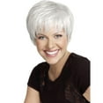 thumbnail image 2 of Pullover Toupee-Natural Short Grey White Wig Dress Costume Rose Net Synthetic Curly Wigs, Short Hair Wig with Side Bangs Fashionable Silver White, High Temperature Silkback to, 2 of 7