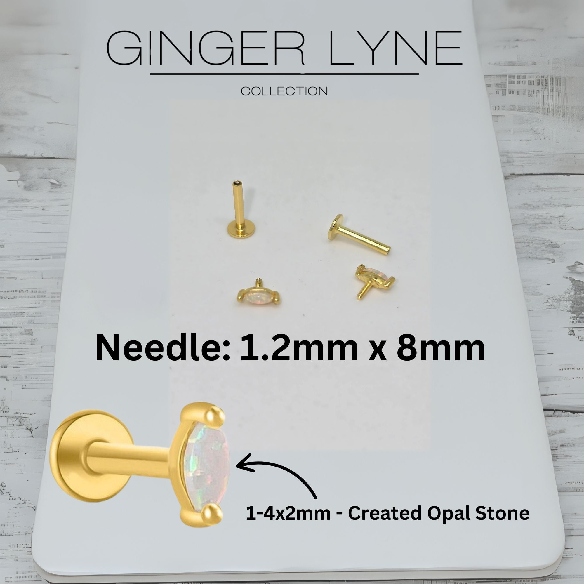 Created Opal Flat Back Earrings for Cartilage Helix Tragus Lobe16g Gold over Sterling Silver Studs Pair by Ginger Lyne