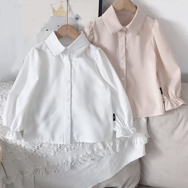 Kemeja Anak Perempuan 2022 Atasan Bayi Laki-laki Baru Musim Semi Kemeja Kerah Lengan Puff Sederhana Pria Warna Solid Pakaian Anak-anak Fashion zhangmengya LED