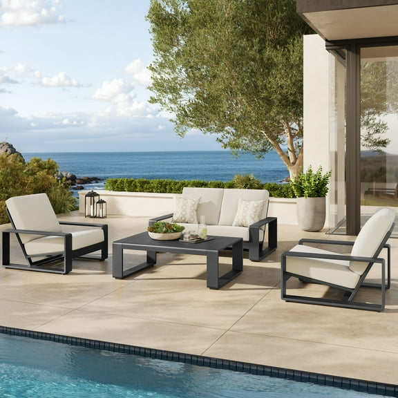 Modway Lirienne 4-Piece Outdoor Patio Aluminum Furniture Set in Cream Gray