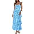 thumbnail image 2 of Spaghetti Strap Womens Floral Print Maxi Dresses Casual Sleeveless Ruffle Flowy Tiered Dress, 2 of 6