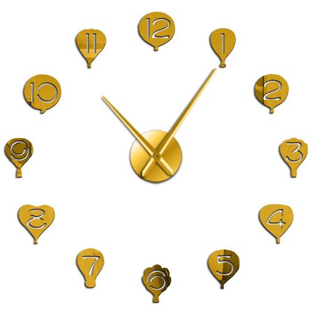 Hot Air Balloon With Arabic Numerals Wall Art Stickers DIY Giant Wall Clock Nursery Home Decor Frameless Quiet Sweep Wall Watch(Gold 27inch)