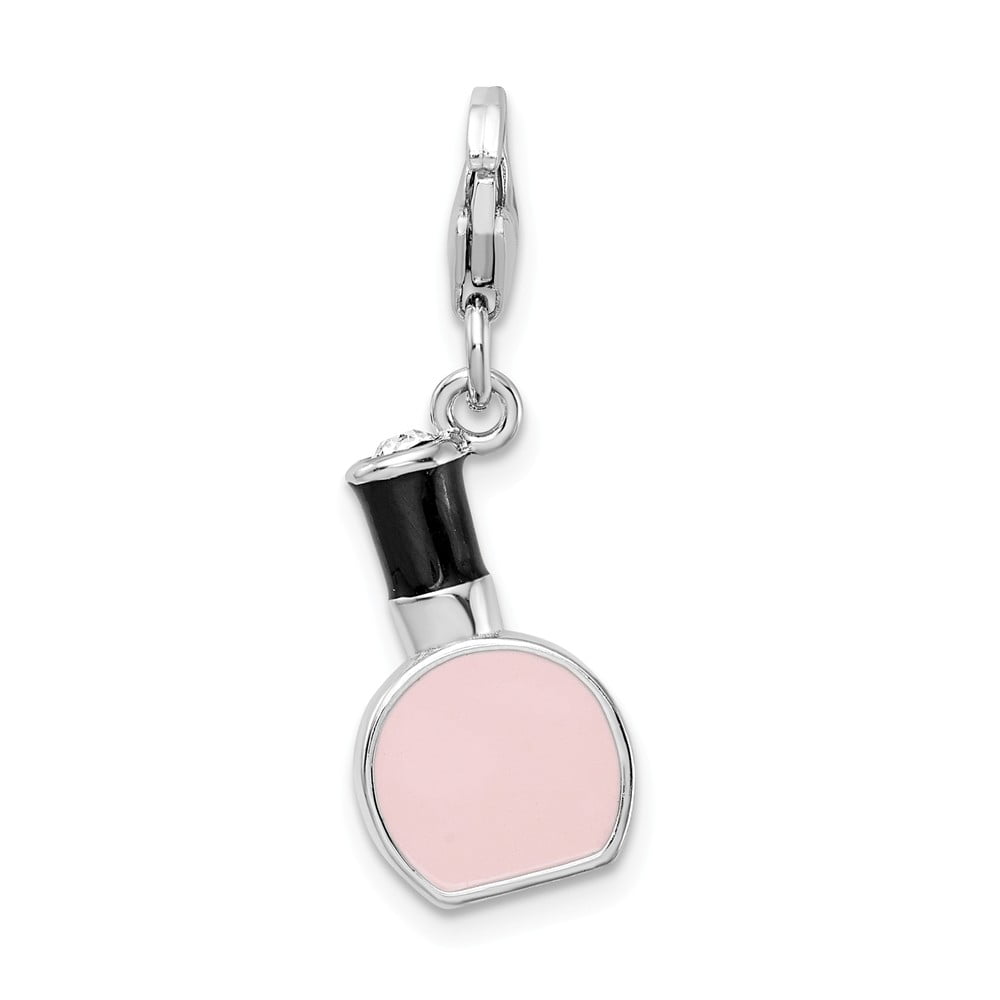 White Sterling Silver Charm Pendant Pink 18 mm 10 Rh Enamel Nail Polish Bottle With Lobster Clasp